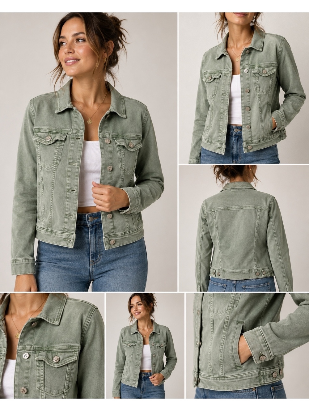 Sonoma Goods For Life Women’s XS Sage Green Stretch Denim Trucker Jacket